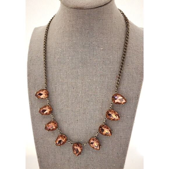 NECKLACE-LOFT-Pink/Apricot Color-Teardrop-Multi Rhinestones-Sparkle-Bling - Picture 4 of 12